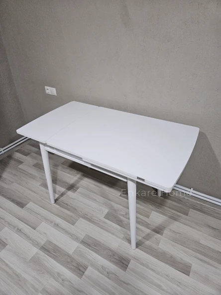 Enkare Beyaz Küçük Mdf Masa, Beyaz Ayaklı, Açılabilir Mutfak Masası, 4 Kişilik Yemek Masası - 5