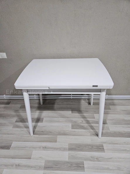Enkare Beyaz Küçük Mdf Masa, Beyaz Ayaklı, Açılabilir Mutfak Masası, 4 Kişilik Yemek Masası - 2