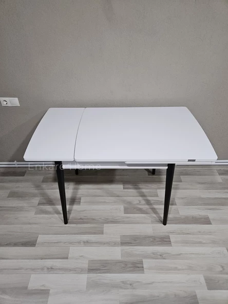 Enkare Beyaz Küçük Mdf Masa, Siyah Ayaklı, Mutfak Masası, 4 Kişilik Açılabilir Yemek Masası - 3