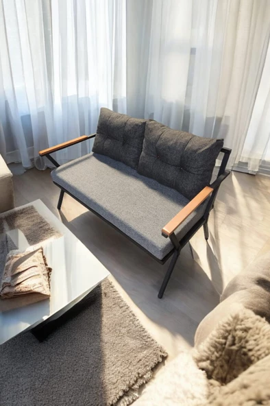 Pilocca Tekli Bahçe Mobilyası,balkon Mobilyası 2'li 60x120cm Gri ve Antrasit