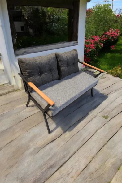 Pilocca Tekli Bahçe Mobilyası,balkon Mobilyası 2'li 60x120cm Gri ve Antrasit - 3