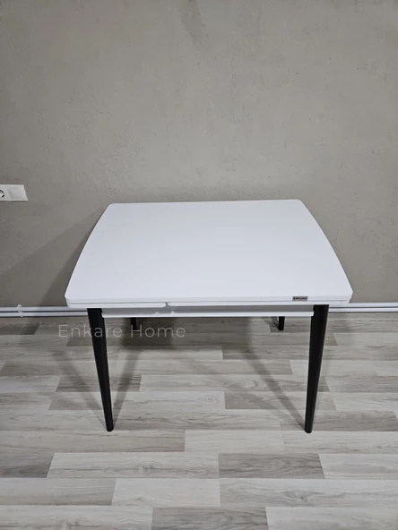 Enkare Beyaz Küçük Mdf Masa, Siyah Ayaklı, Mutfak Masası, 4 Kişilik Açılabilir Yemek Masası - 2
