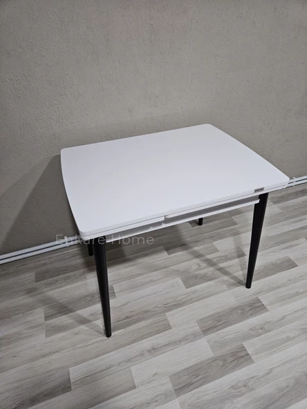 Enkare Beyaz Küçük Mdf Masa, Siyah Ayaklı, Mutfak Masası, 4 Kişilik Açılabilir Yemek Masası - 5