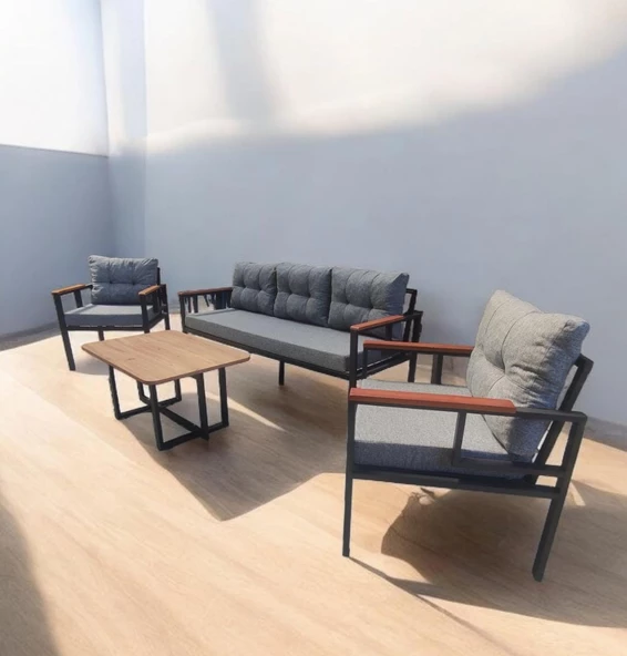 Pimango Pielize Bahçe Ve Balkon Mobilyası Gri 3+1+1 Sehpalı