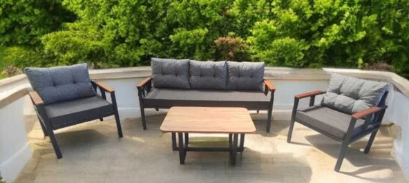 Pimango Pielize Bahçe Ve Balkon Mobilyası Antrasit Gri 3+1+1 Sehpalı - 2