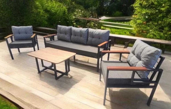 Pimango Pielize Bahçe Ve Balkon Mobilyası Antrasit Gri 3+1+1 Sehpalı