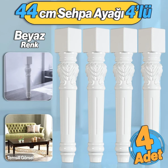 Star Plastik Sehpa Ayağı 44 cm 4 Adet Beyaz Renk Orta Ayak Zigon Sehpa Mobilya Masa Ayakları Beyaz