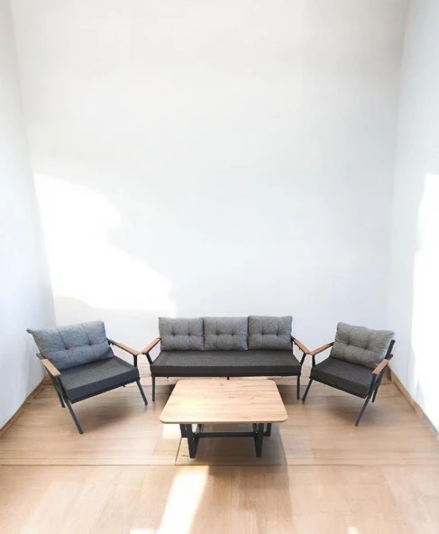 Pimango Pi Locca Bahçe Ve Balkon Mobilyası Antrasit Gri 3+1+1 Sehpalı - 3