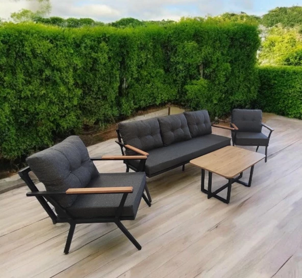 Pimango Pi Locca Bahçe Ve Balkon Mobilyası Antrasit 3+1+1 Sehpalı