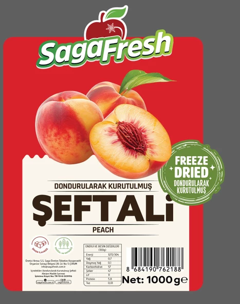 SagaFresh Dondurularak Kurutulmuş Şeftali Dilimleri 1000g