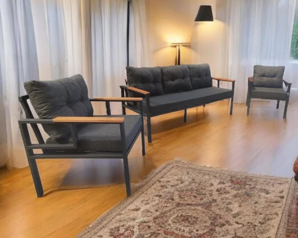 Pimango Pi Elize Bahçe Ve Balkon Mobilyası Antrasit 3+1+1 - 3