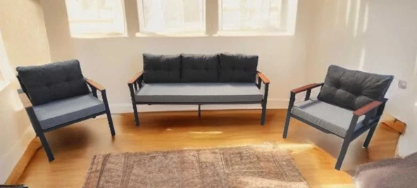 Pimango Pi Elize Bahçe Ve Balkon Mobilyası Gri Antrasit 3+1+1 - 2