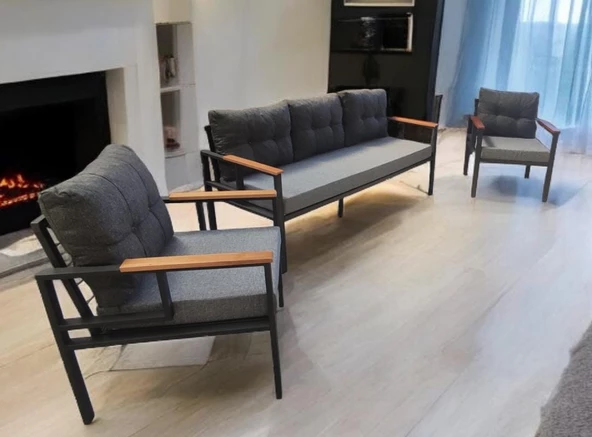 Pimango Pi Elize Bahçe Ve Balkon Mobilyası Gri Antrasit 3+1+1 - 3