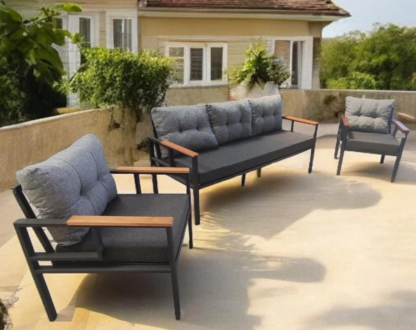Pimango Pi Elize Bahçe Ve Balkon Mobilyası Antrasit Gri 3+1+1