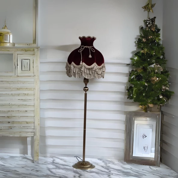 Klasik Lambader Bronz Ayak Bordo Başlık 170cm.
