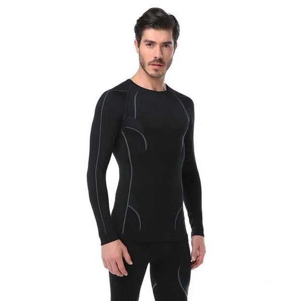 Evolite Thermowear Bay Termal Üst İçlik S-M Siyah-Gri E-3025 - 2