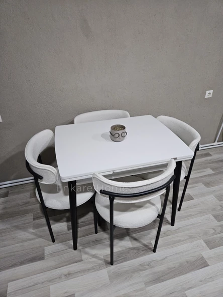 Enkare Beyaz Küçük Mdf Masa, Elisa Sandalye Takımı, Açılabilir Masa, 4 Kişilik Yemek Masası - 5