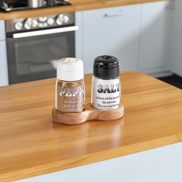 Selka Home Ahşap Standlı Tuzluk & Biberlik 100 ml - 2