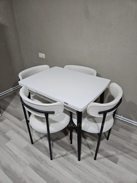 Enkare Beyaz Küçük Mdf Masa, Elisa Sandalye Takımı, Açılabilir Masa, 4 Kişilik Yemek Masası - 4