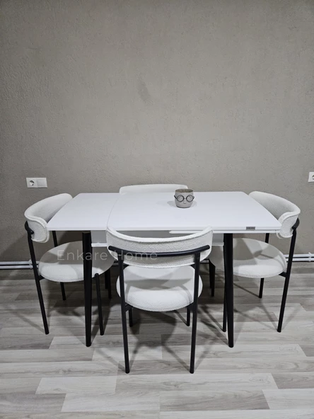 Enkare Beyaz Küçük Mdf Masa, Elisa Sandalye Takımı, Açılabilir Masa, 4 Kişilik Yemek Masası - 3