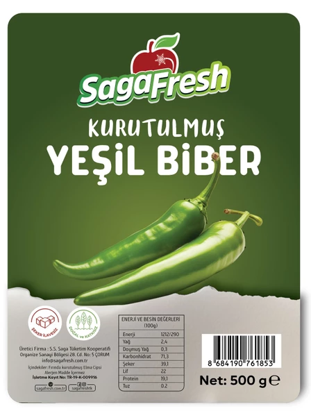 SagaFresh Isıtılarak Kurutulmuş Yeşil Biber Dilimleri 500g