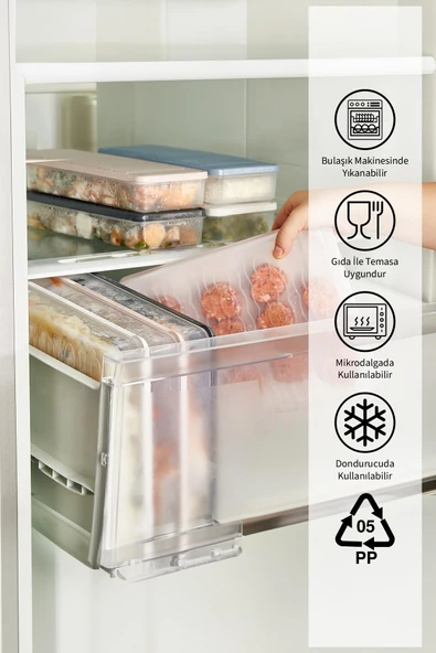 4 Adet 2,25 Lt. Nora Organizer Buzdolabı Buzluk Düzenleyici Saklama Kabı - Resim 5