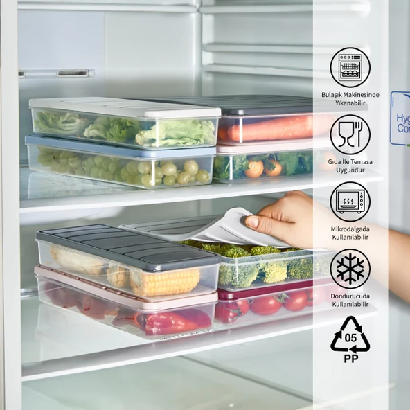 4 Adet 2,25 Lt. Nora Organizer Buzdolabı Buzluk Düzenleyici Saklama Kabı - Resim 6