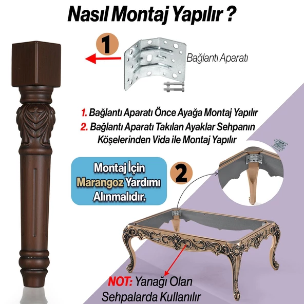 Star Plastik Sehpa Ayağı 44 cm 4 Adet Ahşap Renk Orta Ayak Zigon Sehpa Mobilya Masa Ayakları Kahve - 5