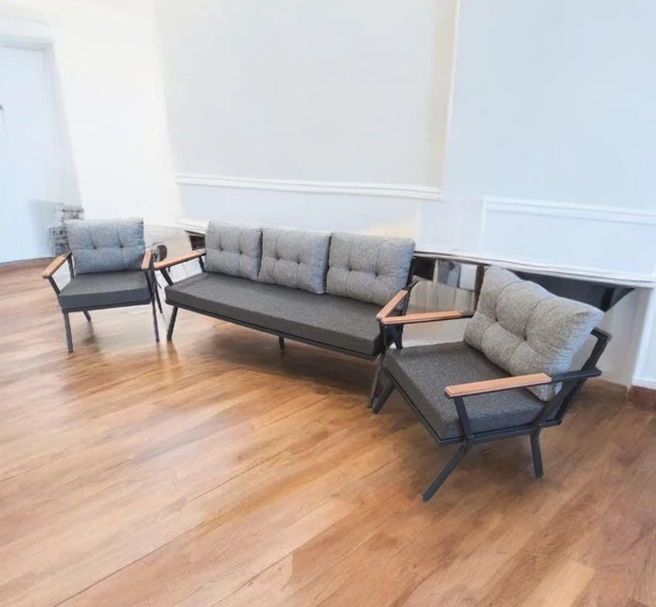 Pimango Pi Locca Bahçe Ve Balkon Mobilyası Antrasit Gri 3+1+1