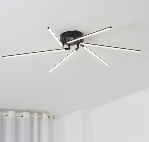 Kıdrak / Plafonyer Avize / Oynar Başlı 6 'lı / 80 cm / Antrasit Kasa / 3 Renk Işık / 3 Yıl Garanti - 2