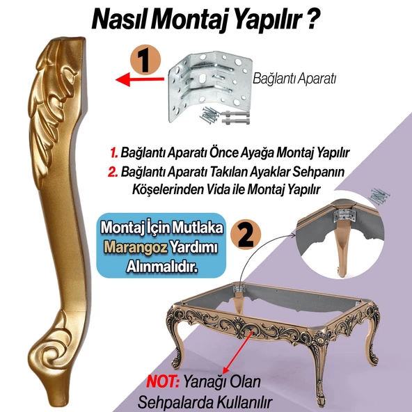 Zade Plastik Altın Gold Renk Sehpa Ayağı 46 cm 1 Adet Mobilya Zigon Çay Orta Sehpası Ayak Ayakları - 4