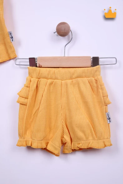 Babyhola %100 Pamuk Kız Bebek Papatya Nakışlı Kolları Güpürlü Şortlu Takım 3662 - 12