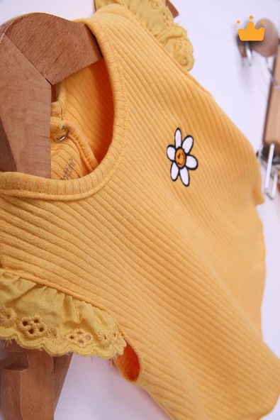 Babyhola %100 Pamuk Kız Bebek Papatya Nakışlı Kolları Güpürlü Şortlu Takım 3662 - 11