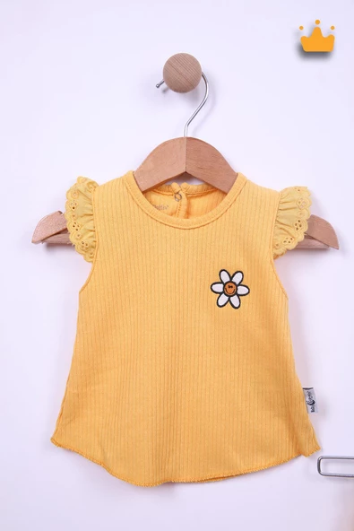 Babyhola %100 Pamuk Kız Bebek Papatya Nakışlı Kolları Güpürlü Şortlu Takım 3662 - 9