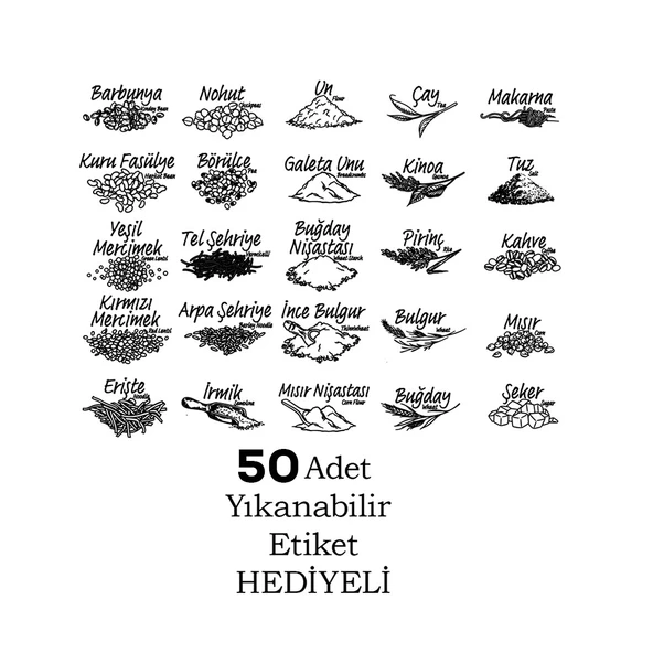 Porsima 433-GR-6 18 Li Kare Etiketli Gıda Erzak Baharat Saklama Kabı Seti 6x(0.60+1.30+1.90) Lt Gri - 4
