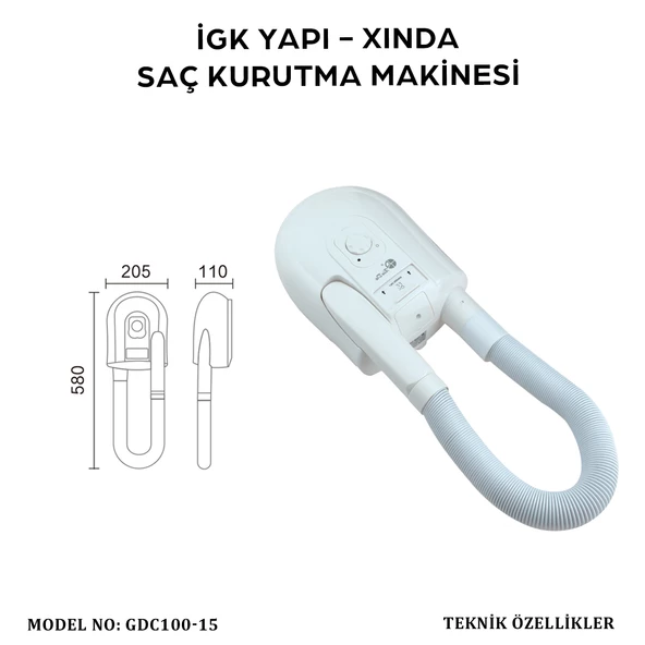 İGK YAPI - XINDA HORTUMLU SAÇ KURUTMA MAKİNESİ (GDC100-15) - 5