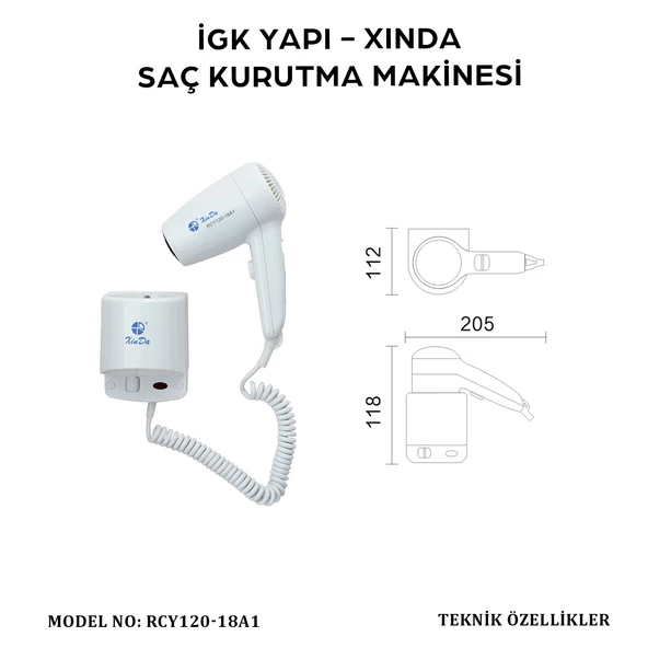 İGK YAPI - XINDA KORDONLU SAÇ KURUTMA MAKİNESİ (RCY120-18A1) - 5