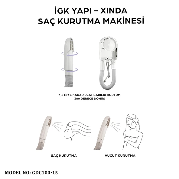 İGK YAPI - XINDA HORTUMLU SAÇ KURUTMA MAKİNESİ (GDC100-15) - 6