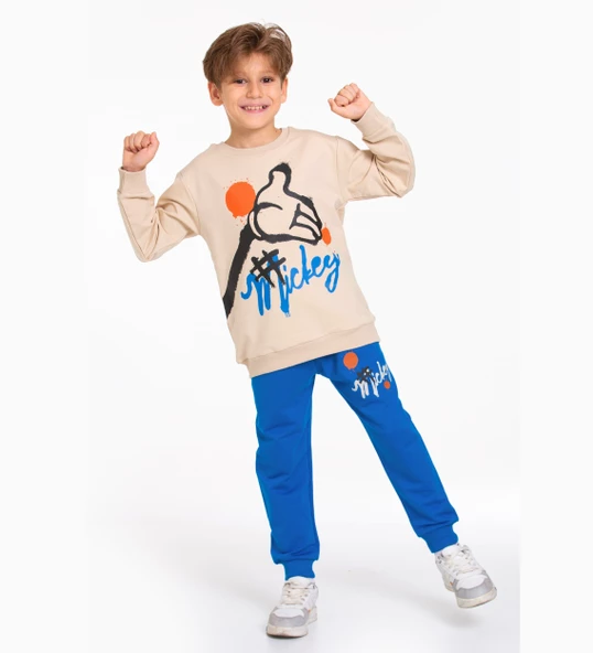 Çocuk Eşofman Takımı 3-10 Yaş, Mickey Baskılı Lüks Günlük ve Okul, Likralı Kumaş - 8