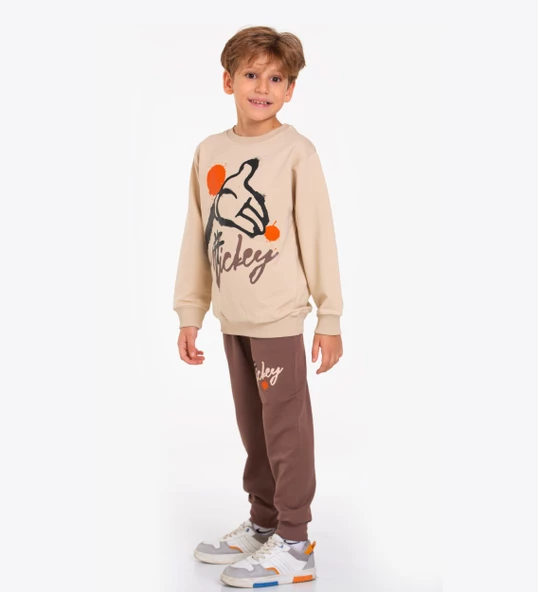 Çocuk Eşofman Takımı 3-10 Yaş, Mickey Baskılı Lüks Günlük ve Okul, Likralı Kumaş - 5