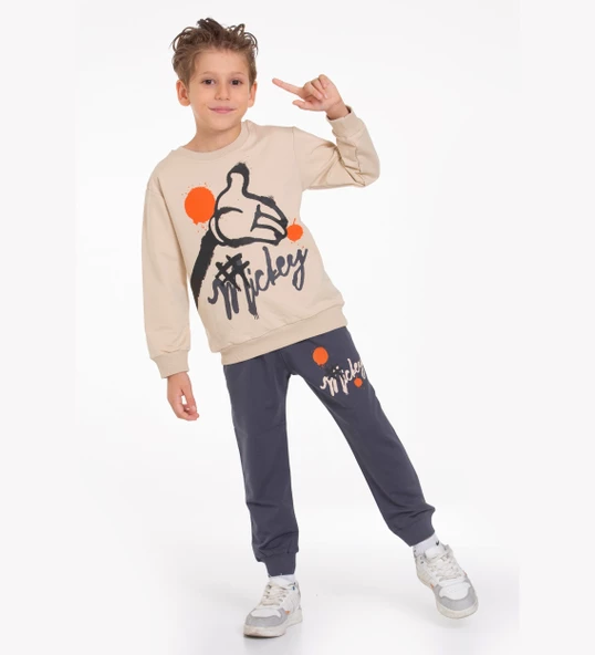 Çocuk Eşofman Takımı 3-10 Yaş, Mickey Baskılı Lüks Günlük ve Okul, Likralı Kumaş - 2