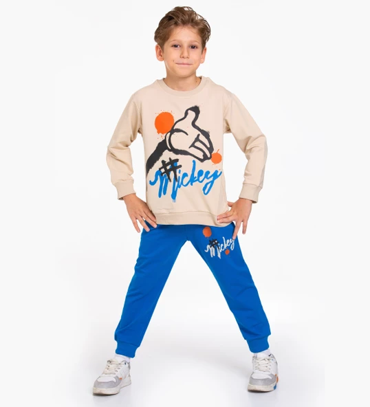 Çocuk Eşofman Takımı 3-10 Yaş, Mickey Baskılı Lüks Günlük ve Okul, Likralı Kumaş - 7