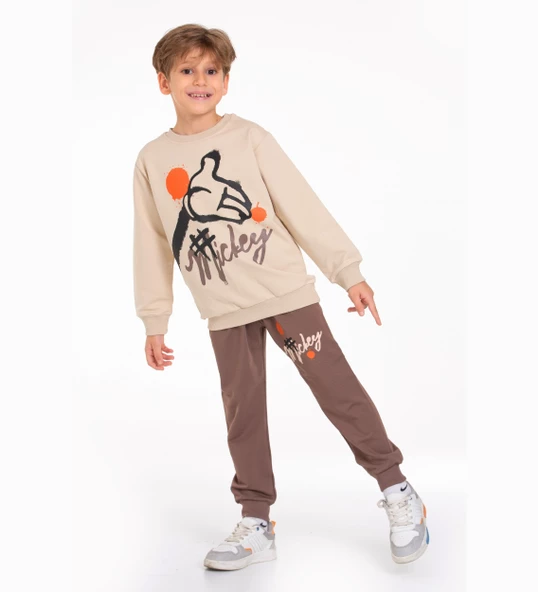 Çocuk Eşofman Takımı 3-10 Yaş, Mickey Baskılı Lüks Günlük ve Okul, Likralı Kumaş - 6