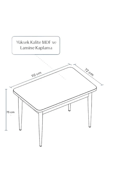 Lois Serisi 72x112 Mdf Pinotex Ayaklı Kaliteli Sabit Yemek Masası - 3