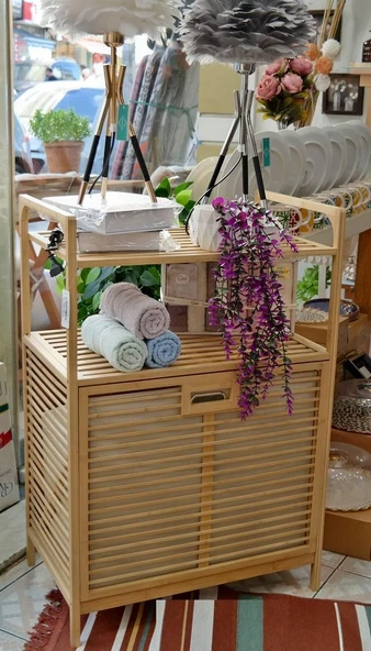 Panalı Bambu Çamaşır Sepeti Raflı Büyük Boy PNLB9193 - 3