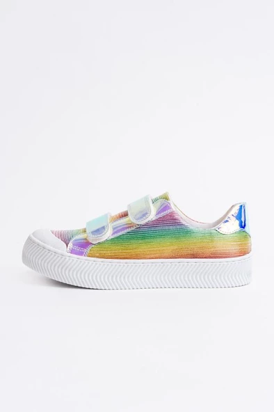 Kız Çocuk Gökkuşagı Rengli Çırtlı Hafif Spor Ayakkabı - 2