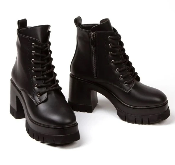 Feles Yüksek Kalın Taban 9 cm Bağcıklı Kadın Bot - Resim 7