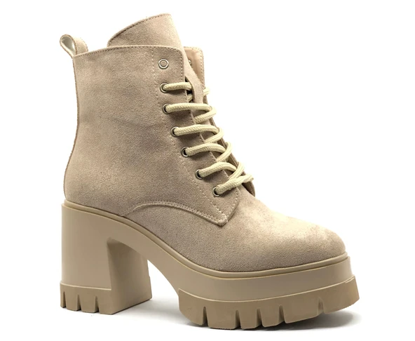 Feles Yüksek Kalın Taban 9 cm Bağcıklı Kadın Bot - Resim 3