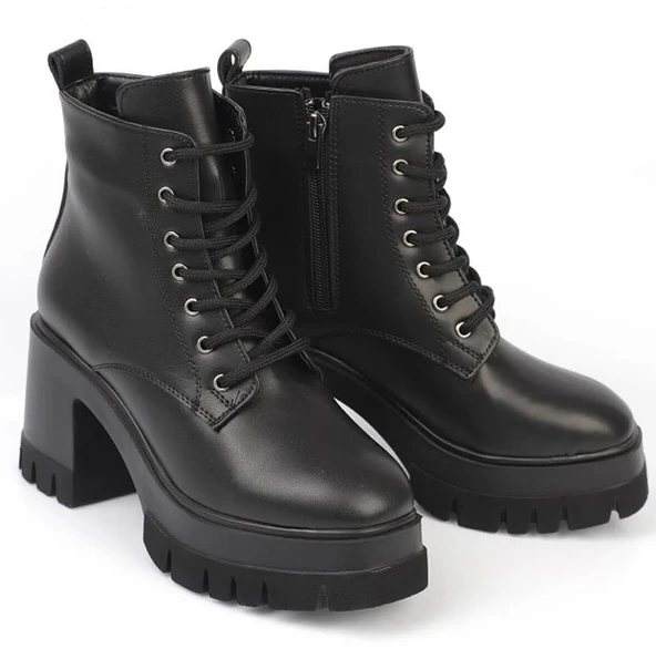 Feles Yüksek Kalın Taban 9 cm Bağcıklı Kadın Bot - Resim 6