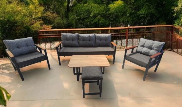 Pimango Pi Elize Bahçe Ve Balkon Mobilyası Antrasit Gri 3+1+1 Sehpalı ve Puflu - 2
